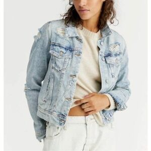 Free People Light Blue Distressed Denim Jacket